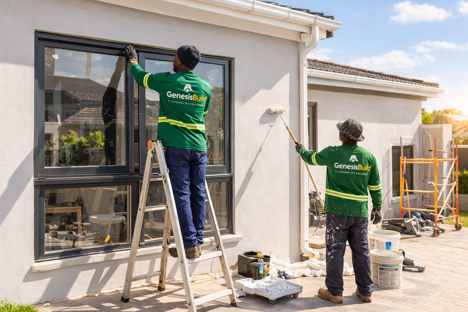 Home renovation project in Gauteng with GenesisBuild construction team installing aluminium windows